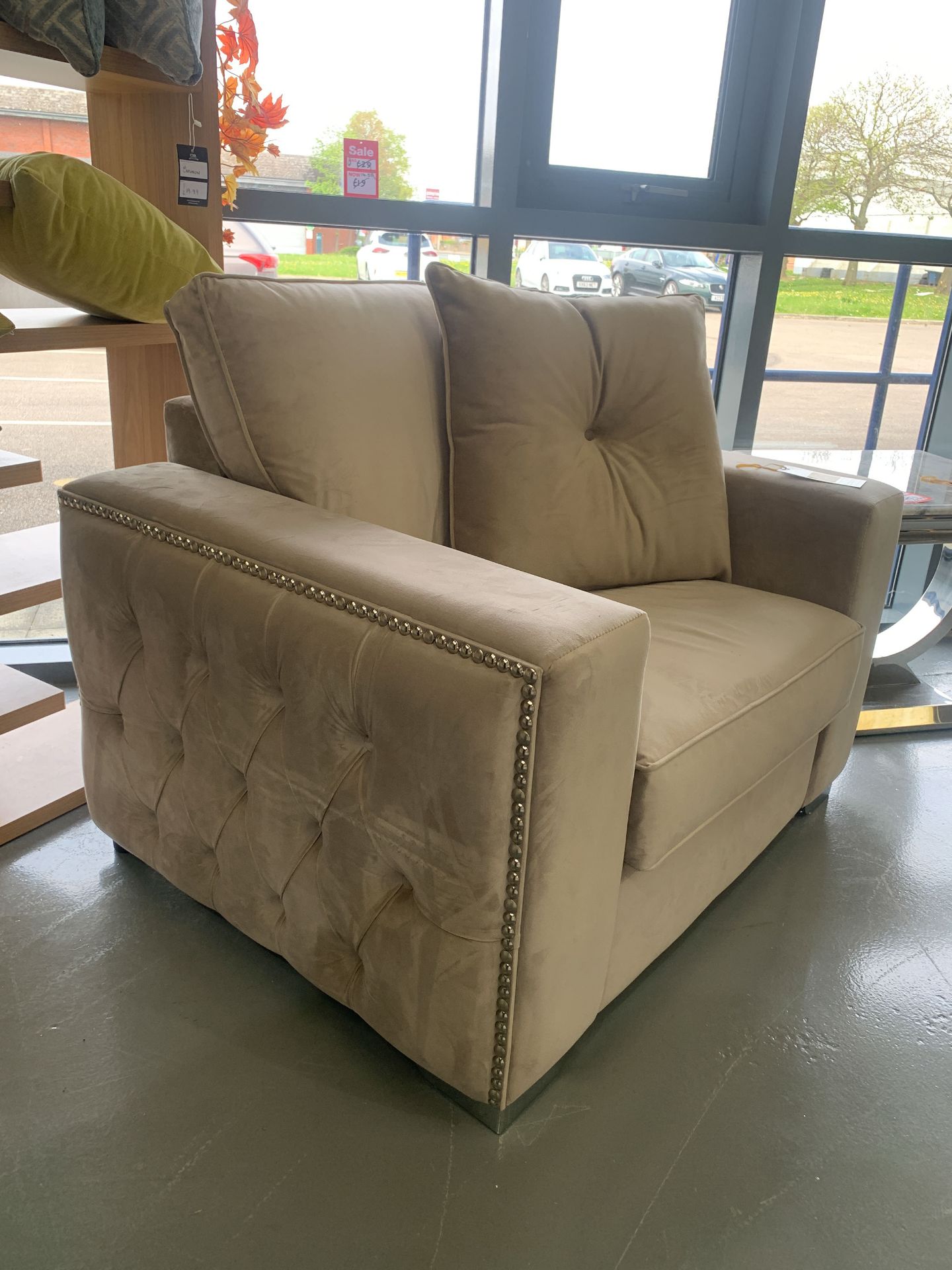 Armchair with Button & Stud Detailing and Chrome Feet & Cushion - Image 2 of 4