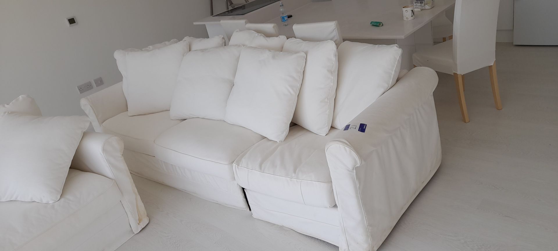 3 Seater White Linen Sofa with Double Bed Pull Out (Located on 2nd floor)