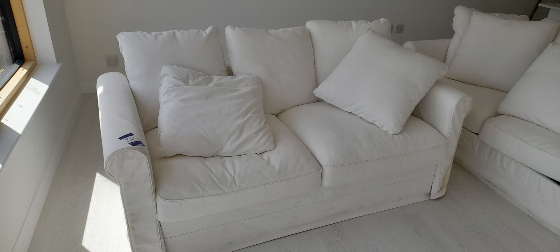 Double Sofa with Pull Out Bed & 7 x White Linen Dining Chairs (Located on 2nd floor) - Image 2 of 6