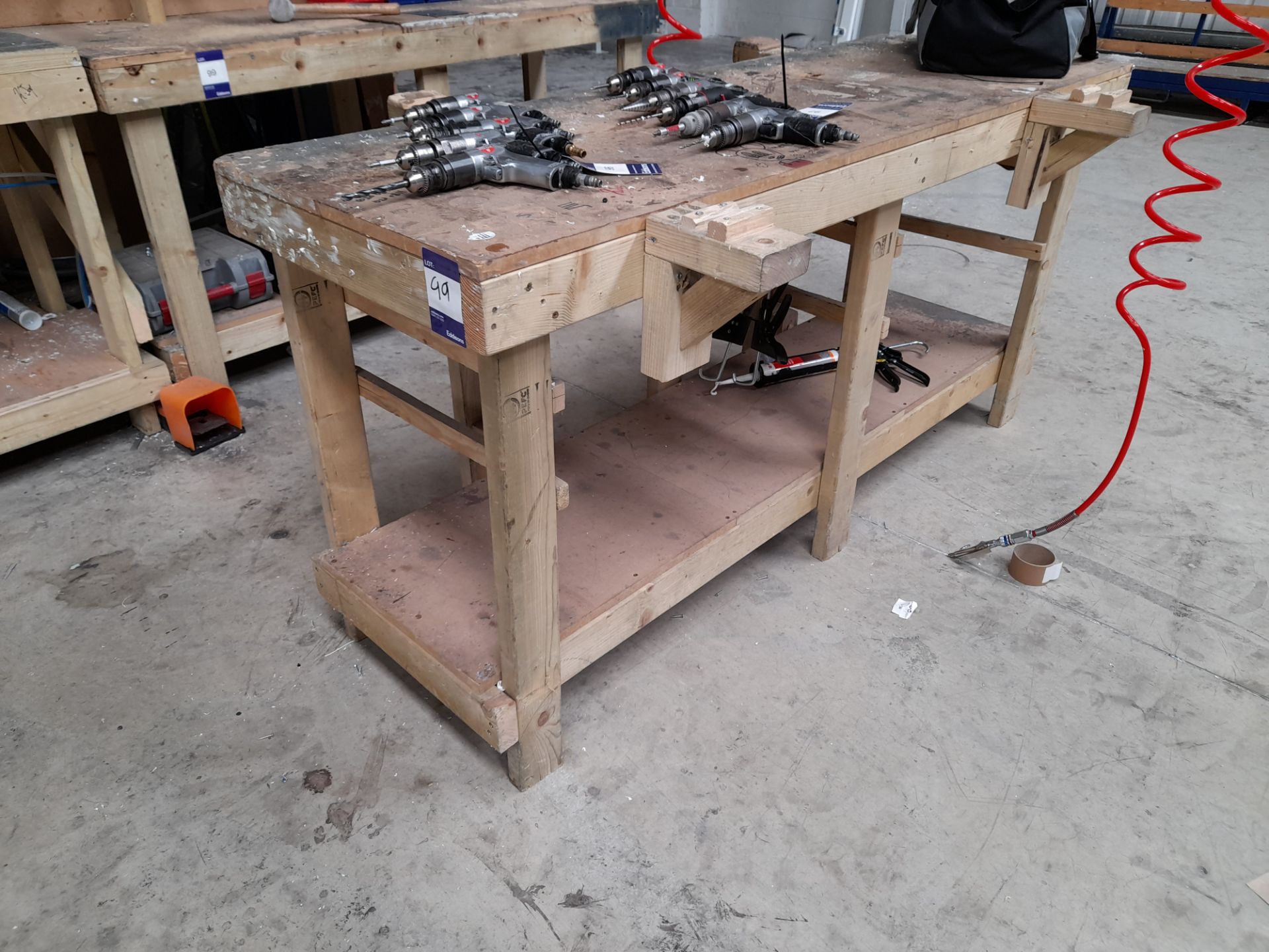 3 x Various timber fabricated workbenches - Image 2 of 2