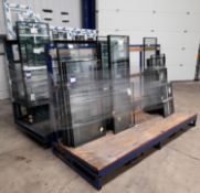 3 x Sheet stock racks with fork truck mounting, and contents to include glass stock