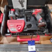 Milwaukee M12 FID battery operated drill set, to case, with charger