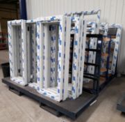 3 x Sheet stock racks with fork truck mounting, and contents to include various unglazed uPVC