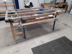 3 x Various timber framed assembly benches (App. 8ft x 4ft)