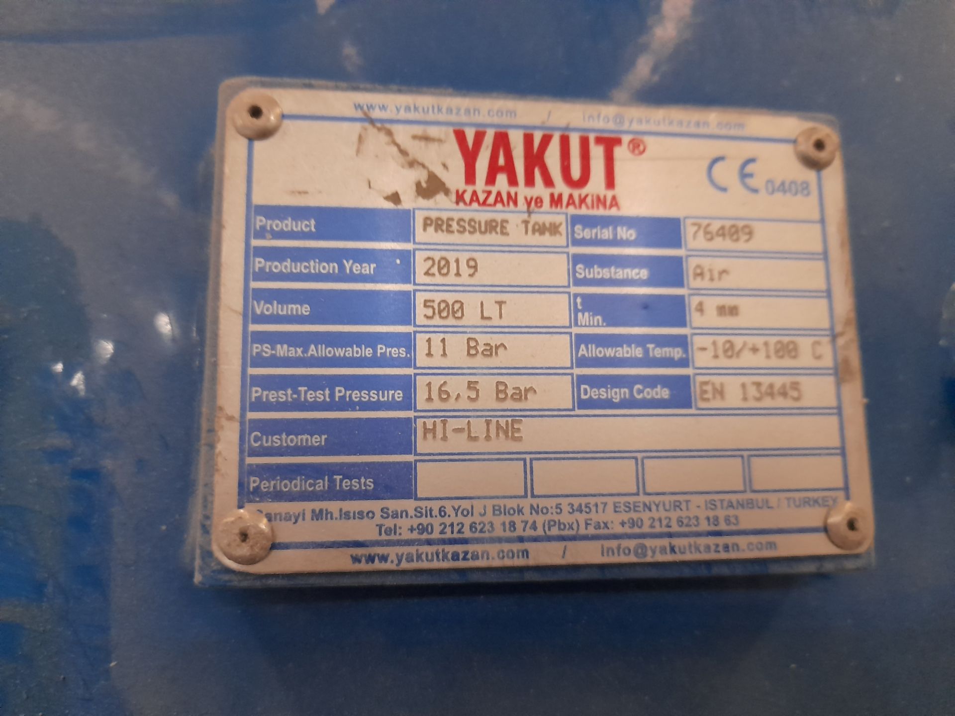 Yakut 500LT Pressure Tank vertical air receiver, Year 2019 - Image 2 of 2