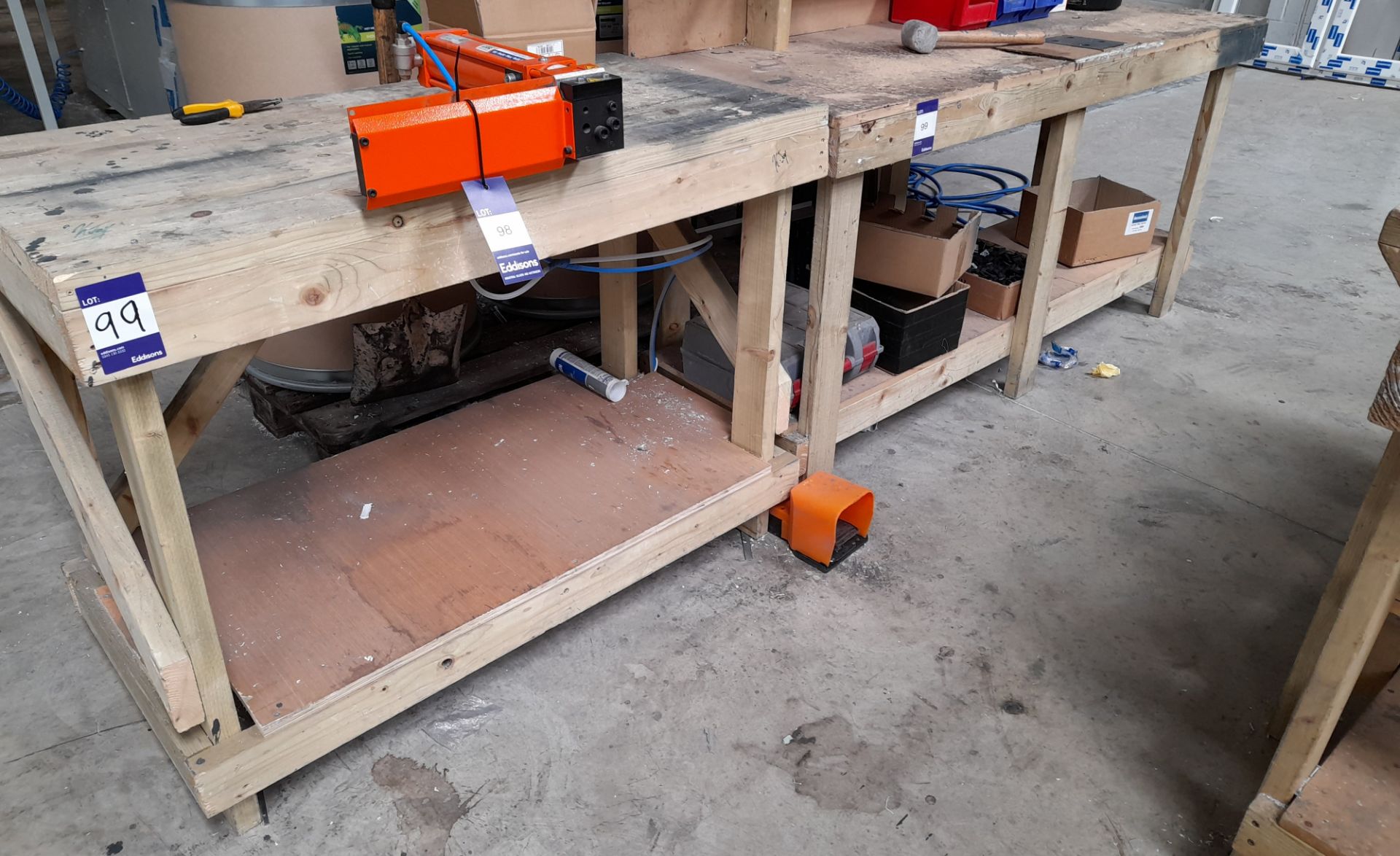 3 x Various timber fabricated workbenches