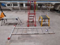 Bratts foldaway access platform, mobile 3 tread warehouse step, Werner foldaway step-up platform,