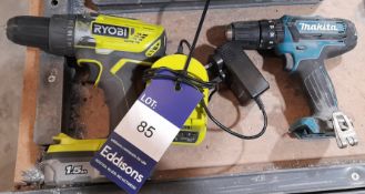 Ryobi cordless drill with battery and charger, and 1 x Makita drill body