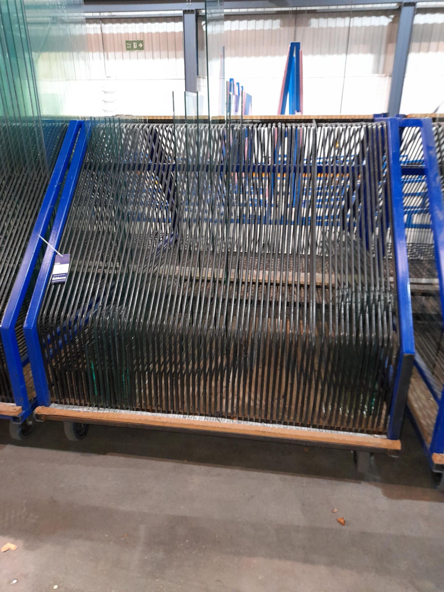 2 x Mobile glass sheet stock trolleys, with contents (Buyer must removal all)