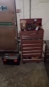 Twin Section Mobile Tool Chest with Various Hand Tools and Tool Box