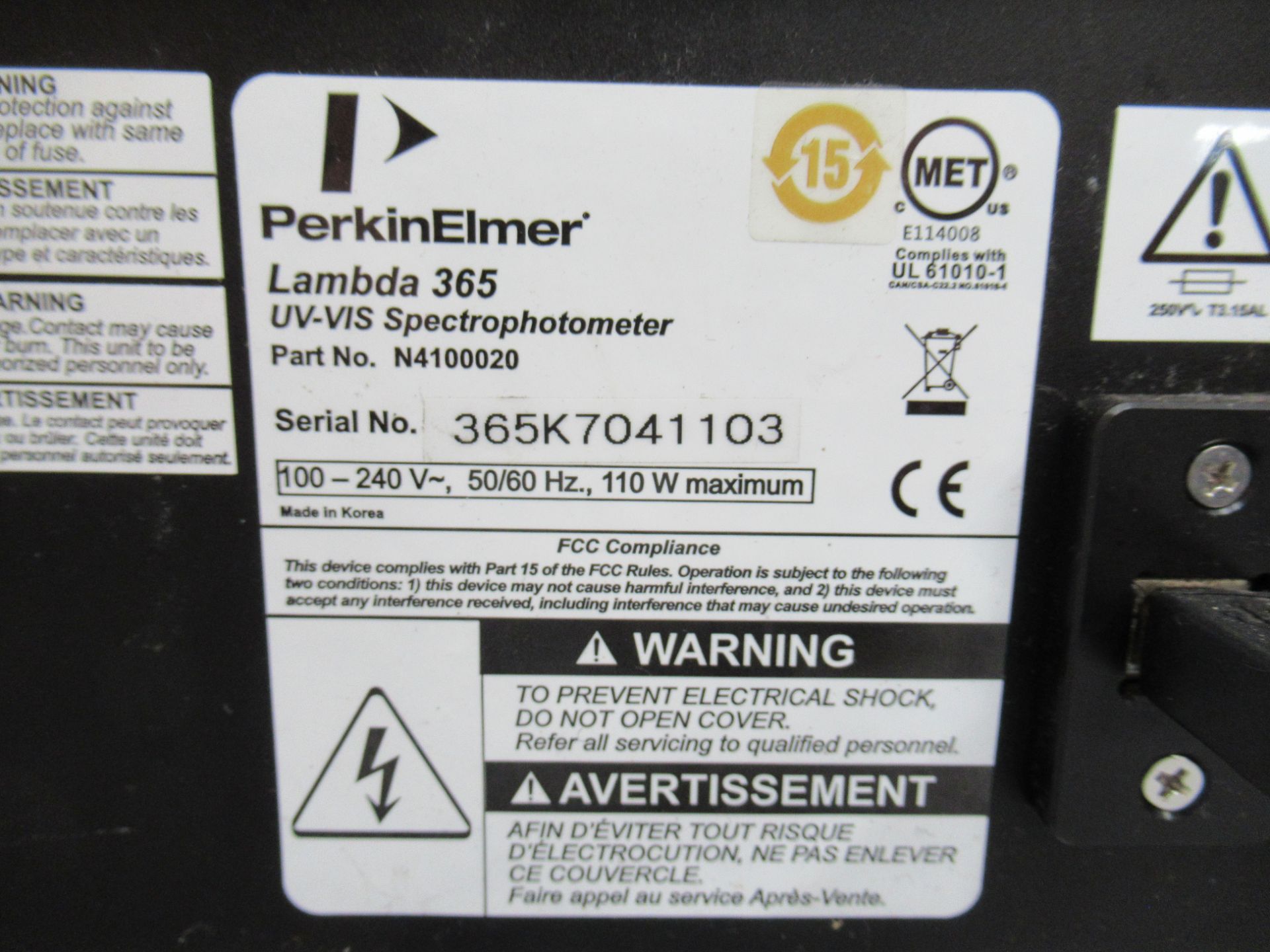 PerkinElmer LAMBDA 365 UV-VIS Spectrophotometer - Image 9 of 9
