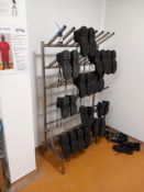 Stainless Steel 24 pair boot rack with stainless steel bench and bin liner frame