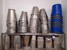 Large Quantity of Stainless Steel Buckets, Bowls, Containers etc (Rack not included and lotted