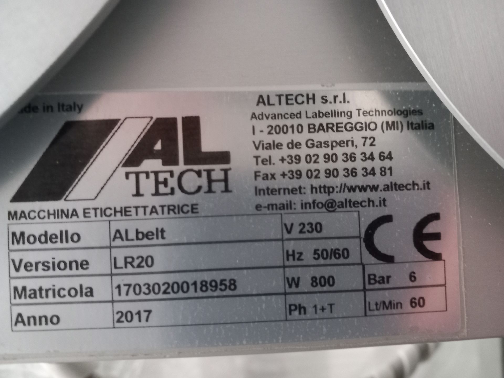 AL Tech Al Belt LR20 Labelling Machine Serial number 1703020018958 (2017) - Image 4 of 4