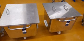 2 x Orbital Stainless Steel square tote bins with lids (700 x 700 x 500 deep)