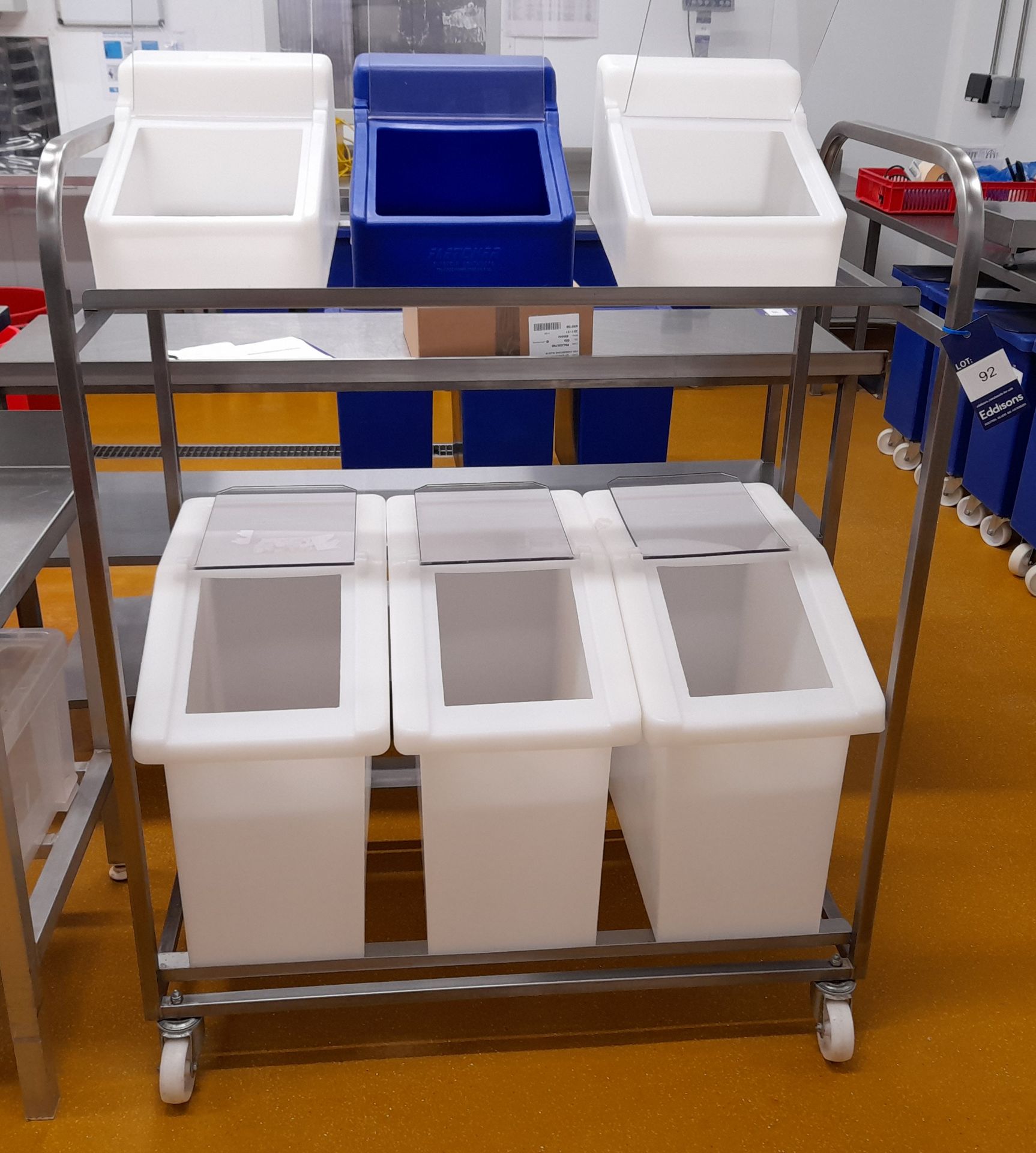 Stainless Steel Two Tier Stock Trolley, with Various Fletcher European Containers