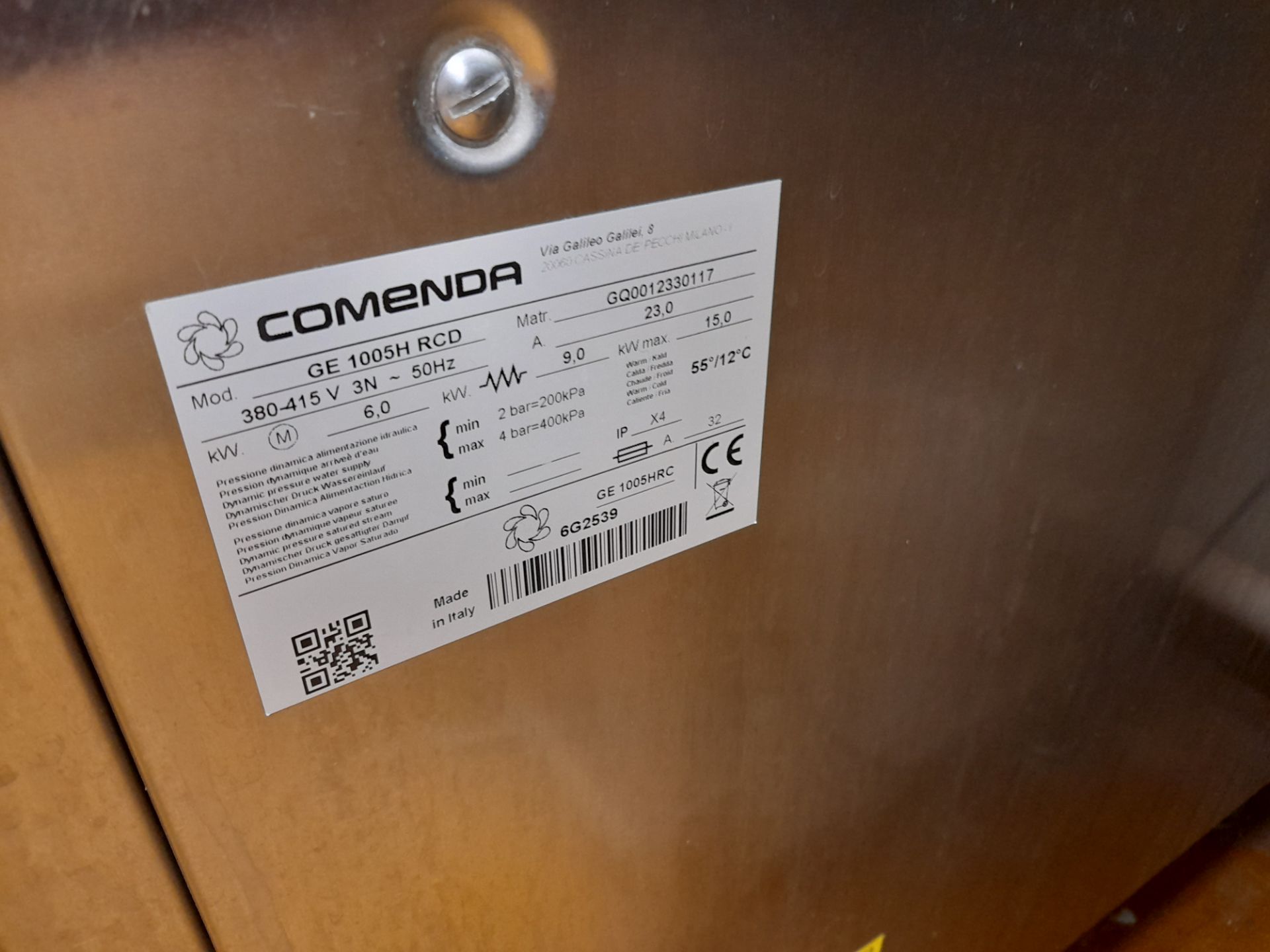 Comenda GE1005H RCD Stainless Steel Commercial Dishwasher, Serial Number GQ0012330117, with - Image 4 of 6