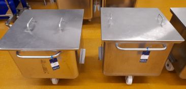2 x Orbital Stainless Steel square tote bins with lids (700 x 700 x 500 deep)
