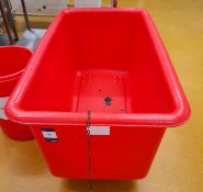 Polypropylene mobile bath (1350 x 780) with 2 x Polypropylene bins (red)