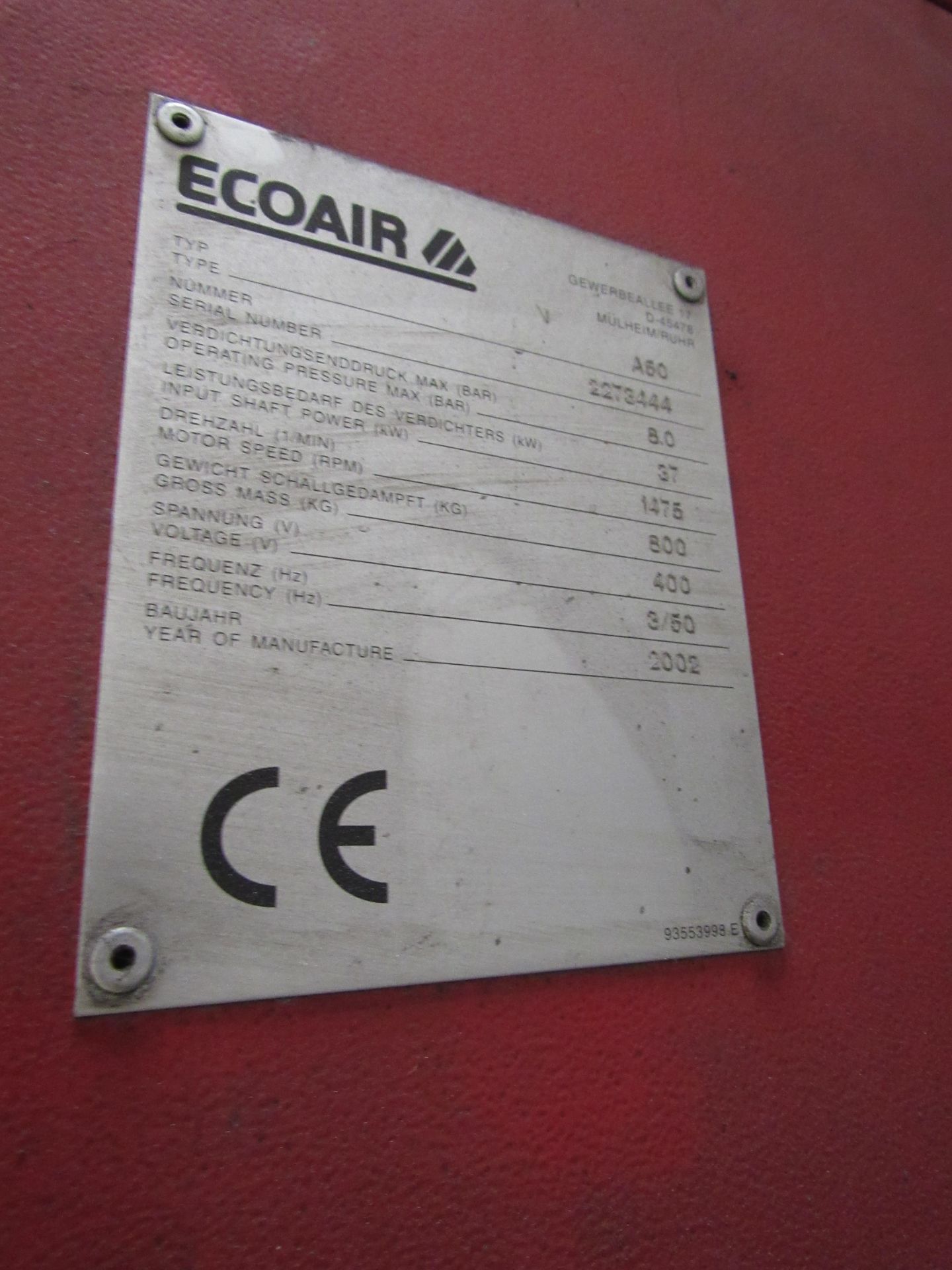 Ecoair Compressor A50 DL18 - Image 3 of 4