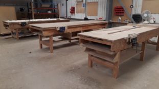 3x Timber Workbenches with Vice and Storage Under, Approx 4m x 1m - Located on 1st Floor. Contents