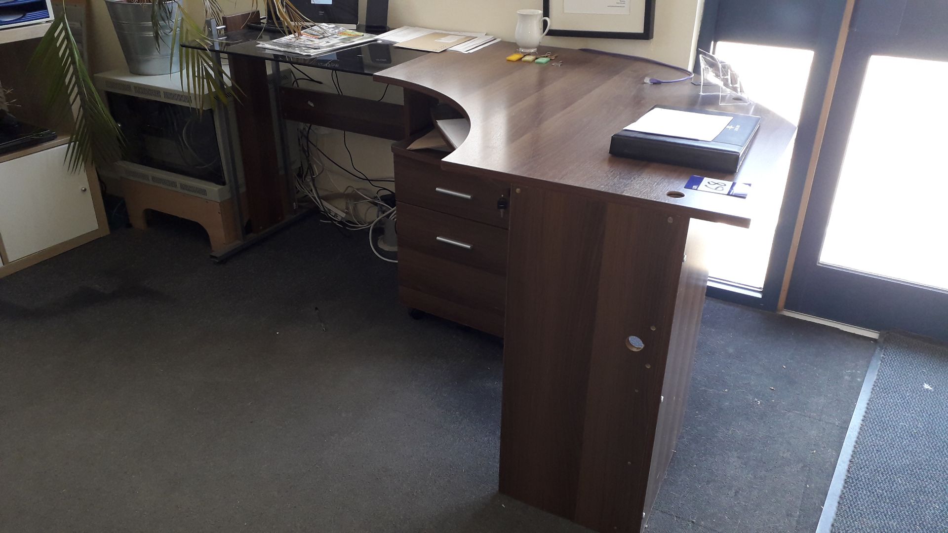 Furniture to Office to Include Curved Walnut Timber and Glazed Workstations with Pedestals, - Image 2 of 7