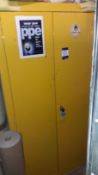 Steel Double Door Upright Chemicals Cabinet with various unused and part used paints, varnishes
