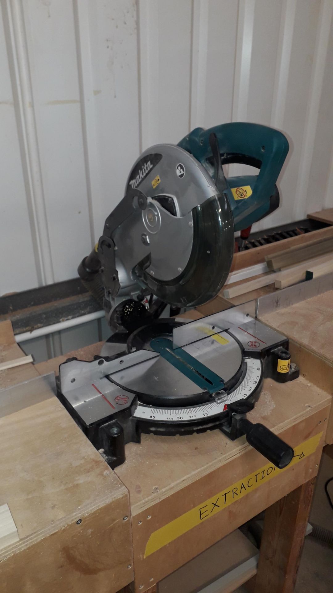 Makita MLS100 Compound Mitre Saw, (2018) S/N 295474 240v- Located on 1st Floor