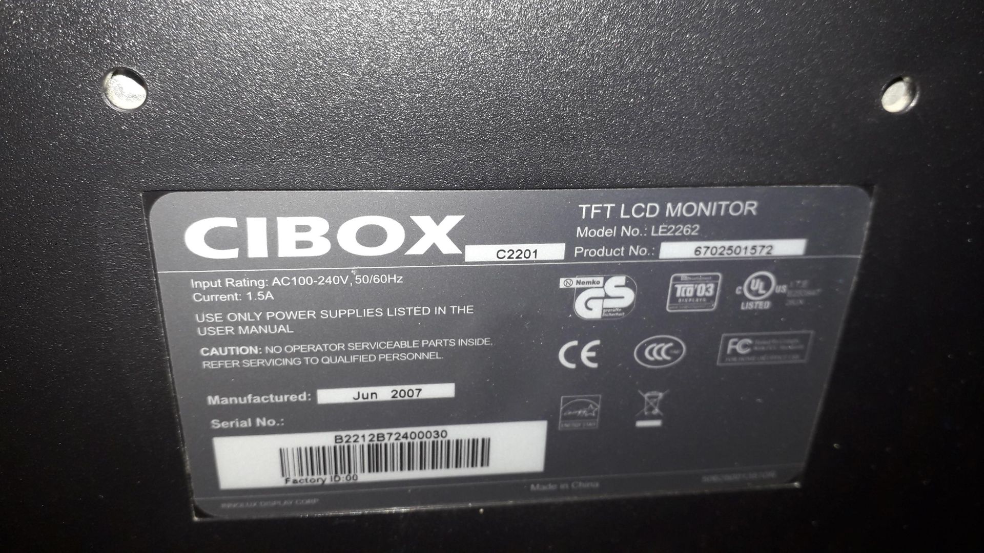 CIBOX LE2262 22" LCD Monitors (2007) - Located on 1st Floor - Image 3 of 3