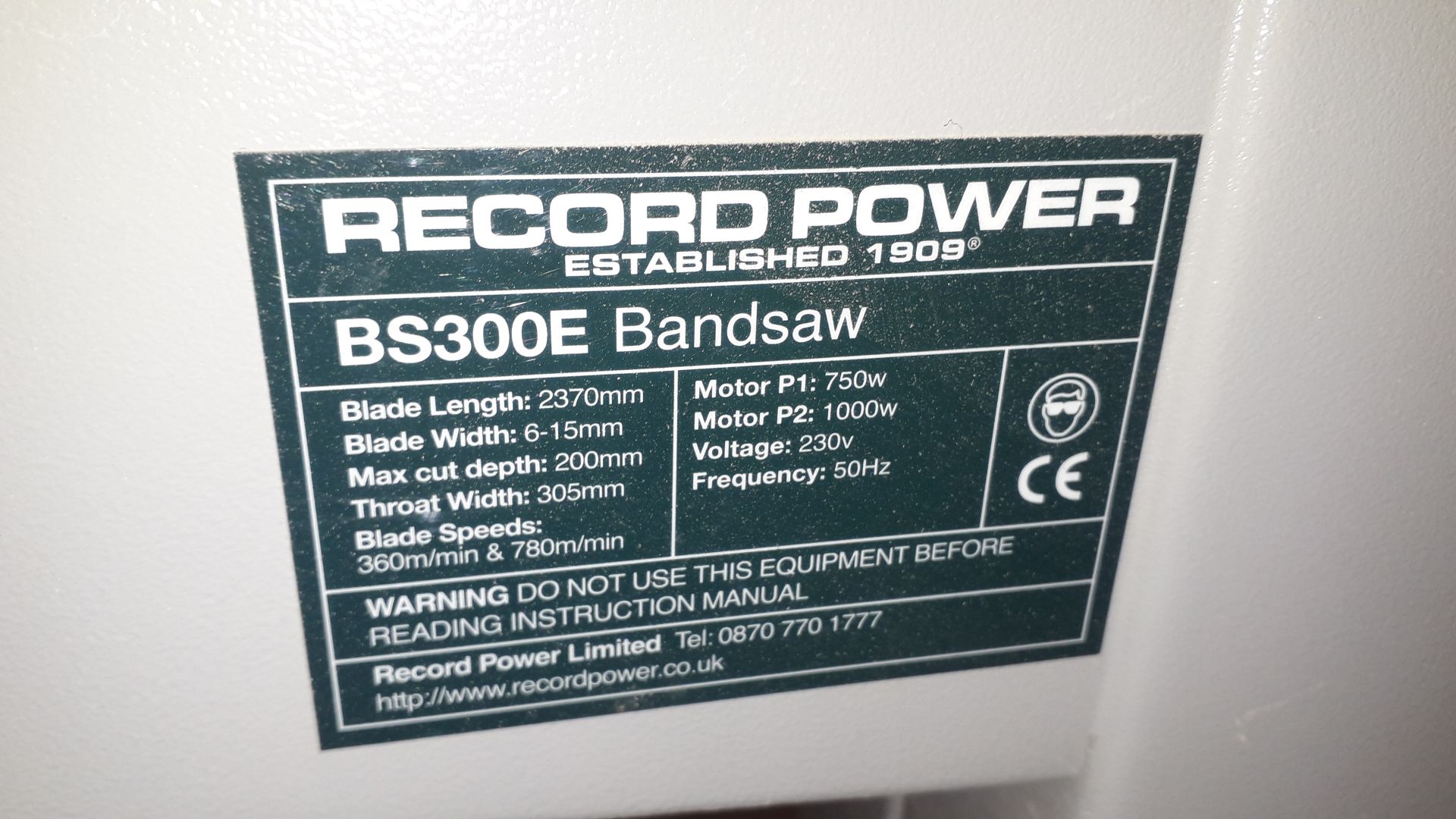 Record Power BS300E Freestanding Bandsaw 240v - Located on 1st Floor - Image 3 of 3