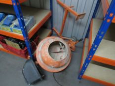 T-Mech MCM 70L Cement mixer with stand, 240V, Mounts both fractured, requires repair – Located