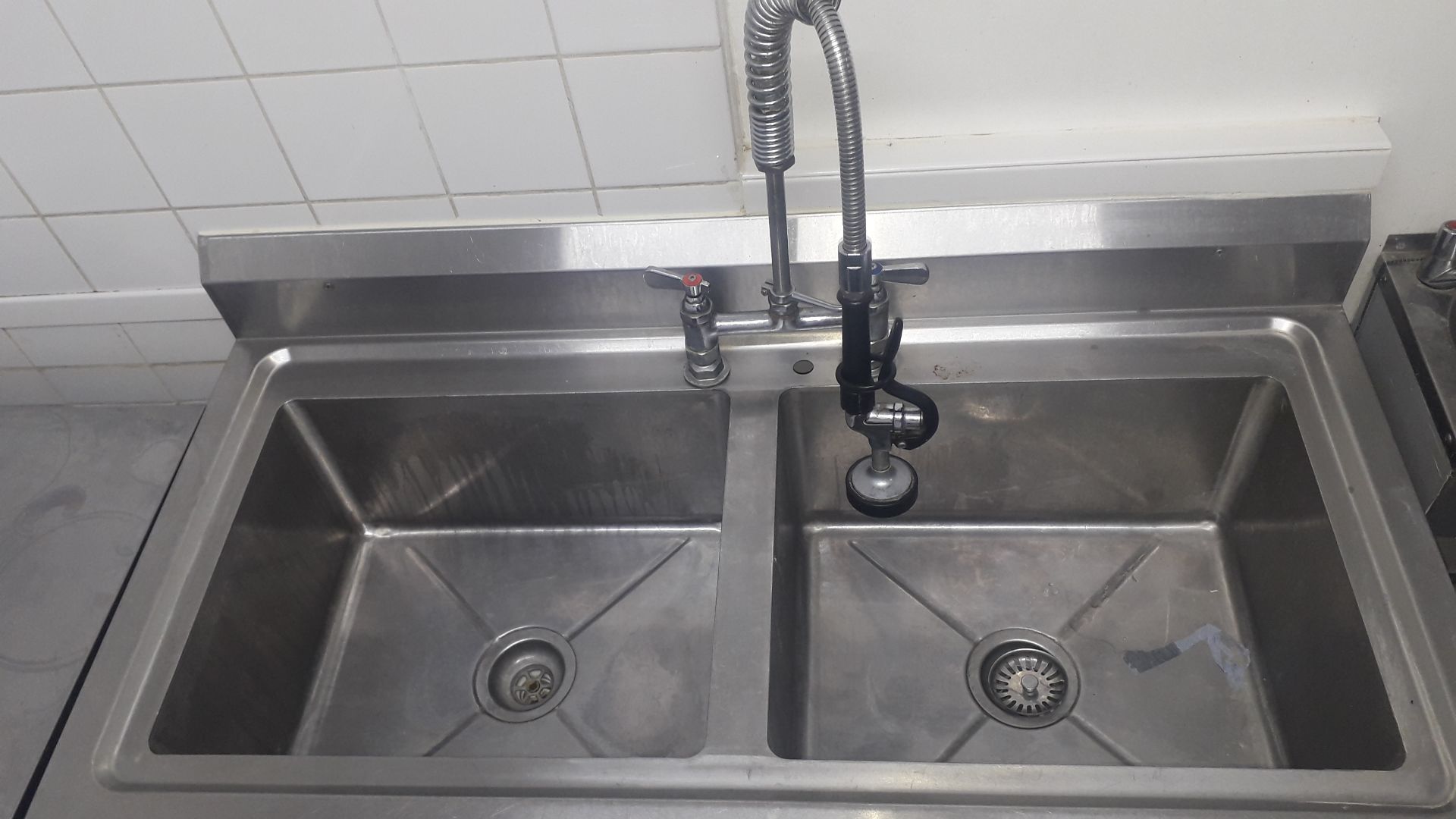 Stainless Steel Commercial Double Bowl Sink with Pot Wash 1200x600 (Purchaser to arrange - Image 2 of 3