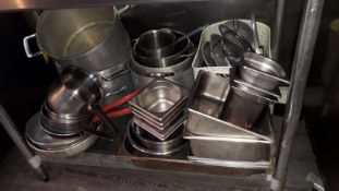 Various Cookware to Prep Table to include stock pots, gastropans etc