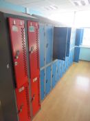 7x Banks of 6 Lockers (Blue) & 3x Banks of 4 Lockers (Red)