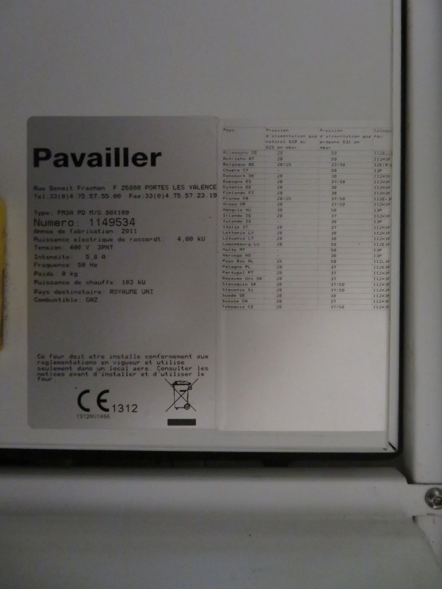 2011 Pavailler Type FM3A PD M/G 80 x 100 Rotary Gas Baker's Oven - Image 4 of 4