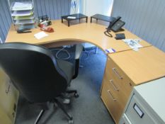 Lefthand radius ergonomic desk with two drawer ped