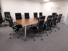 Boardroom table with 12 – black faux leather swive
