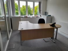 Contents of office to include curved desk, pedesta
