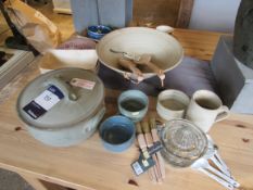 Casserole dish and selection of pottery