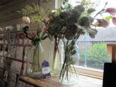 3 glass vases and artificial flowers