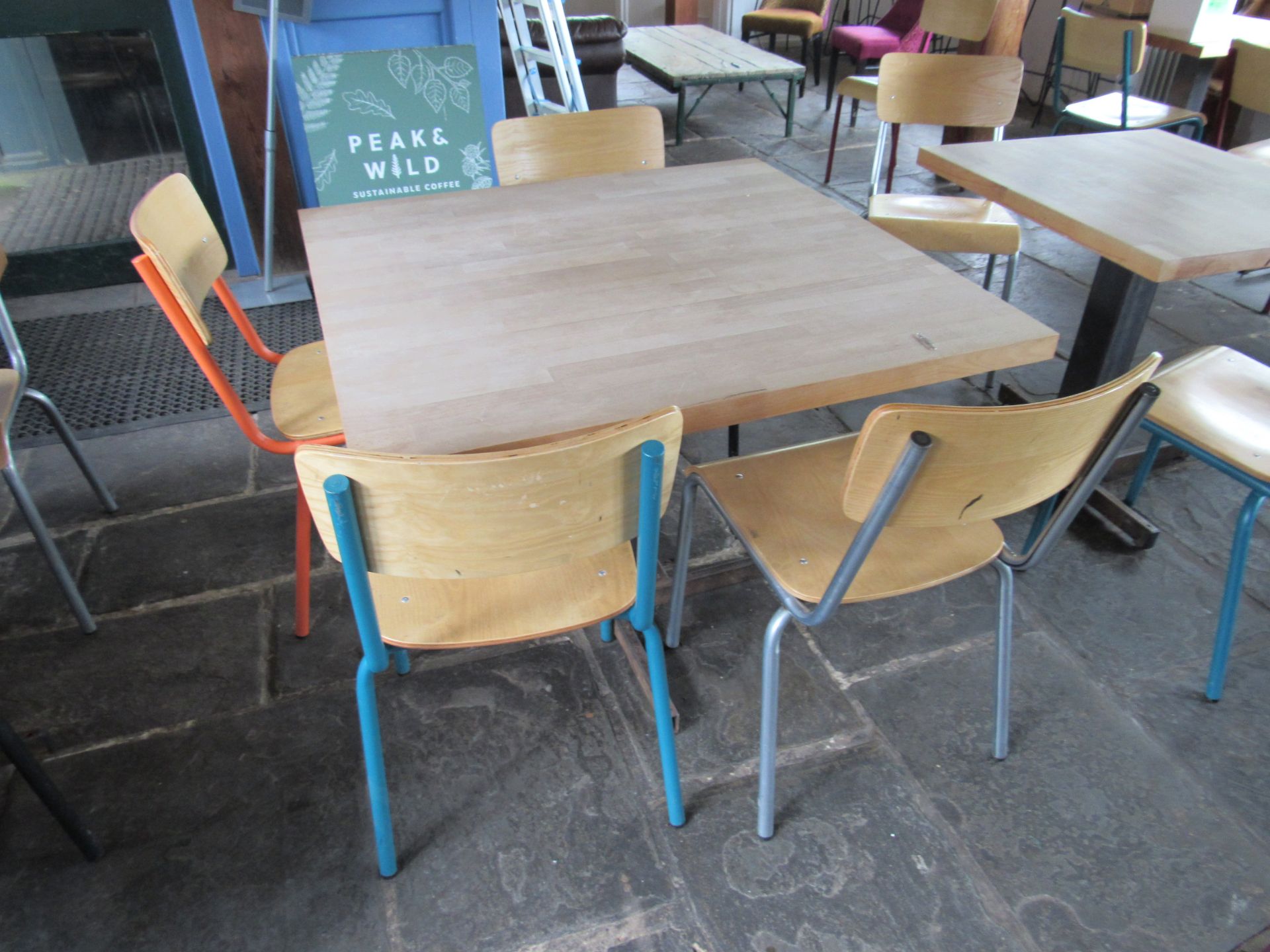 Square table with 4 café chairs,