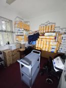 Contents to managers office and staff room to include; large qty of ID form pads, wipes,