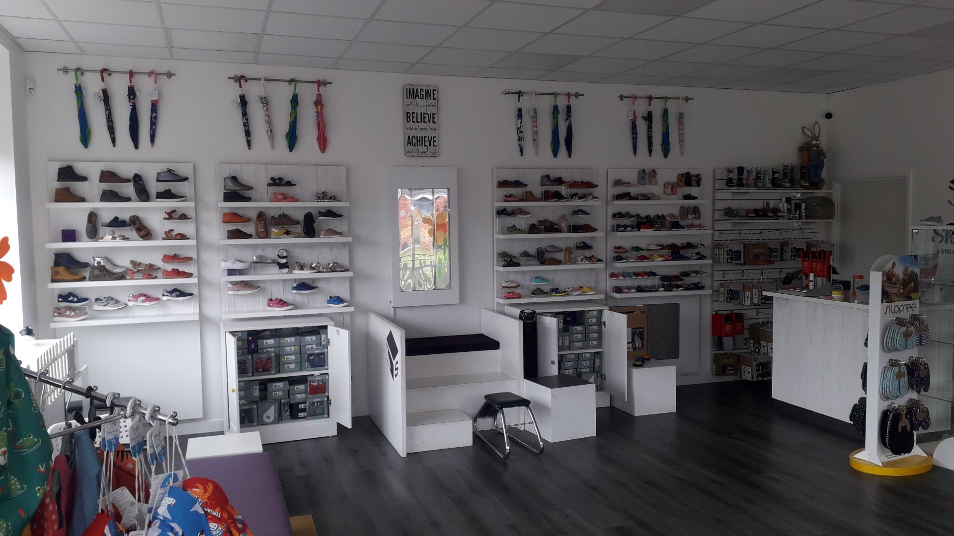 Quantity of various designer branded Children’s shoes, umbrellas to main shop floor (Trade value of
