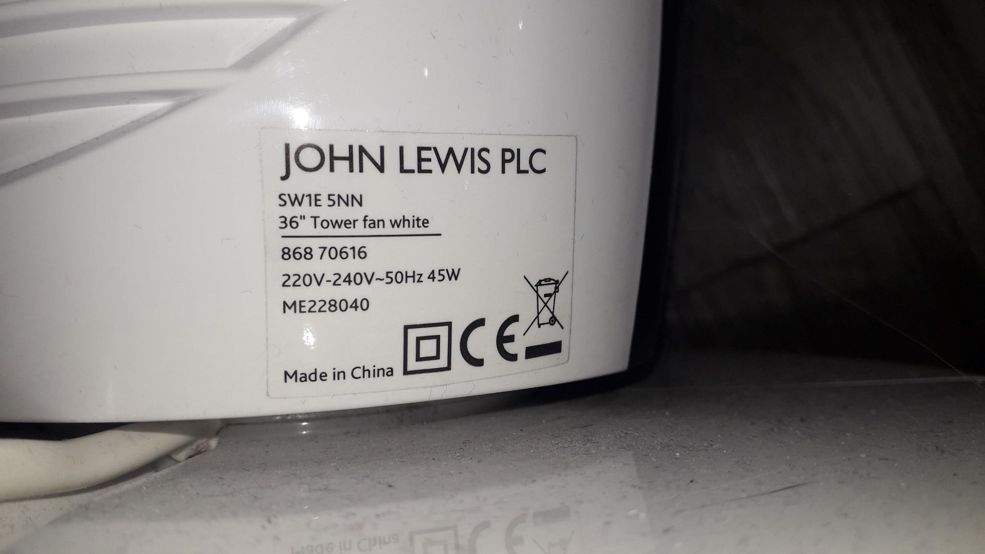 John Lewis 16” Tower Fan, serial number 86870616 - Image 2 of 2