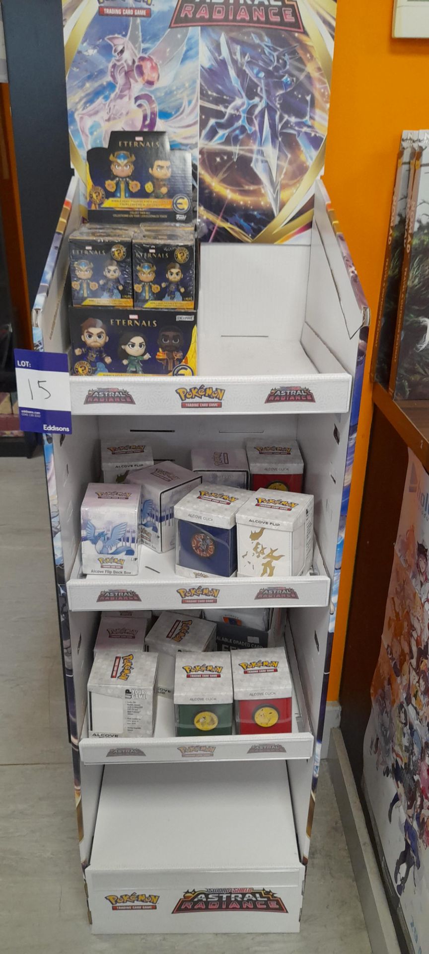 Pokemon display stand & contents to include various Pokemon Alcove boxes & Eternals bubble head