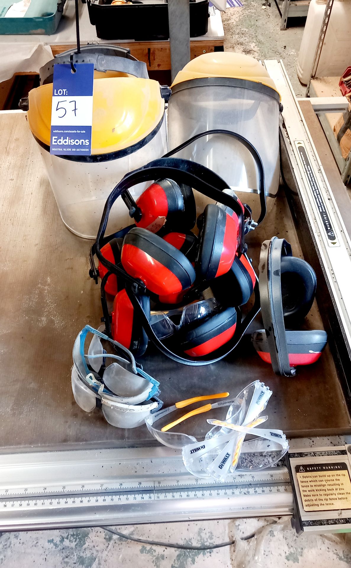 Quantity of various safety protection to include 3 x visors, 7 x ear defenders, 6 x safety glasses