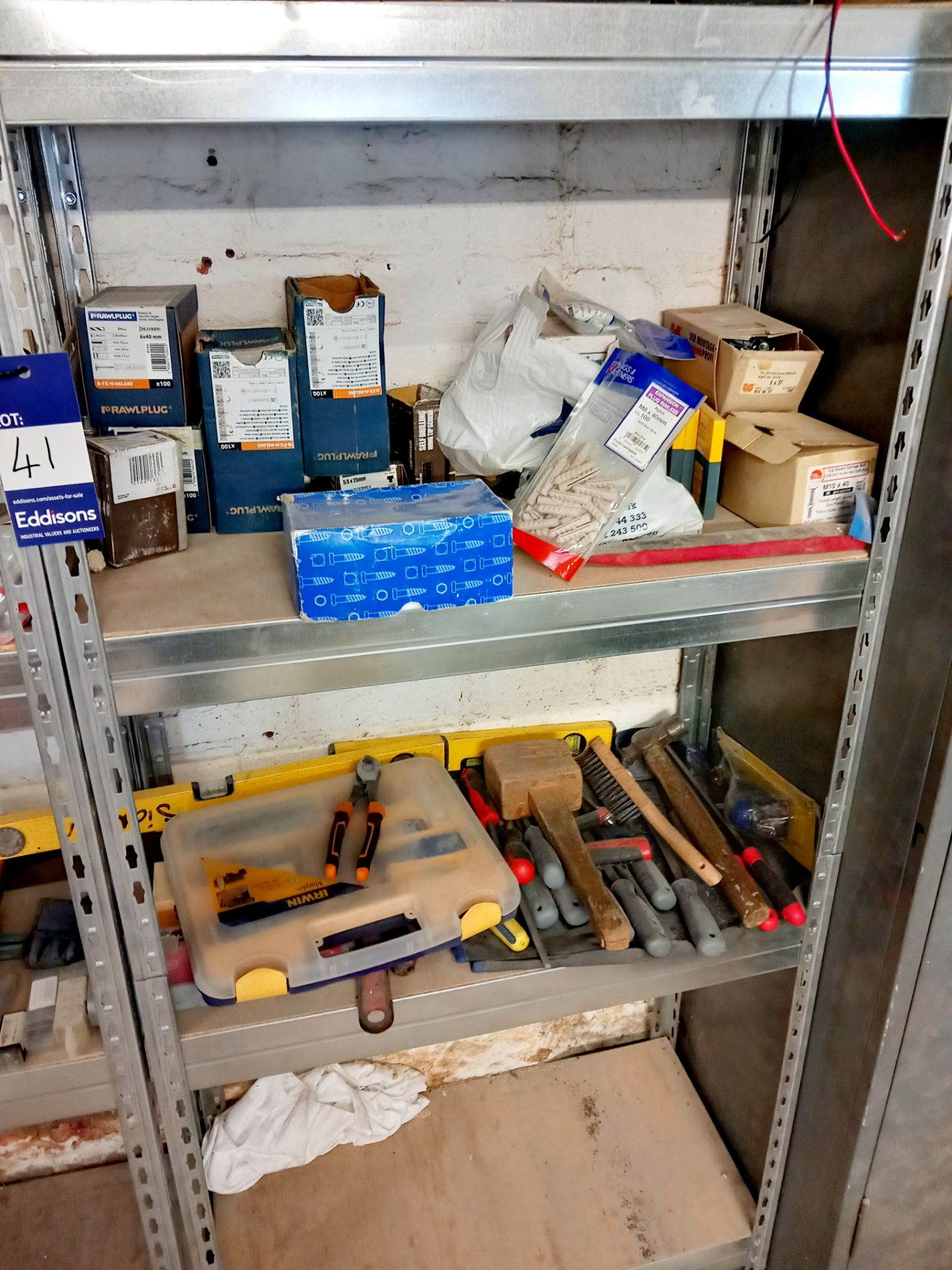 Quantity of various hand tools, screws, drill bits, glues etc to 2 x light duty shelving units ( - Image 4 of 4