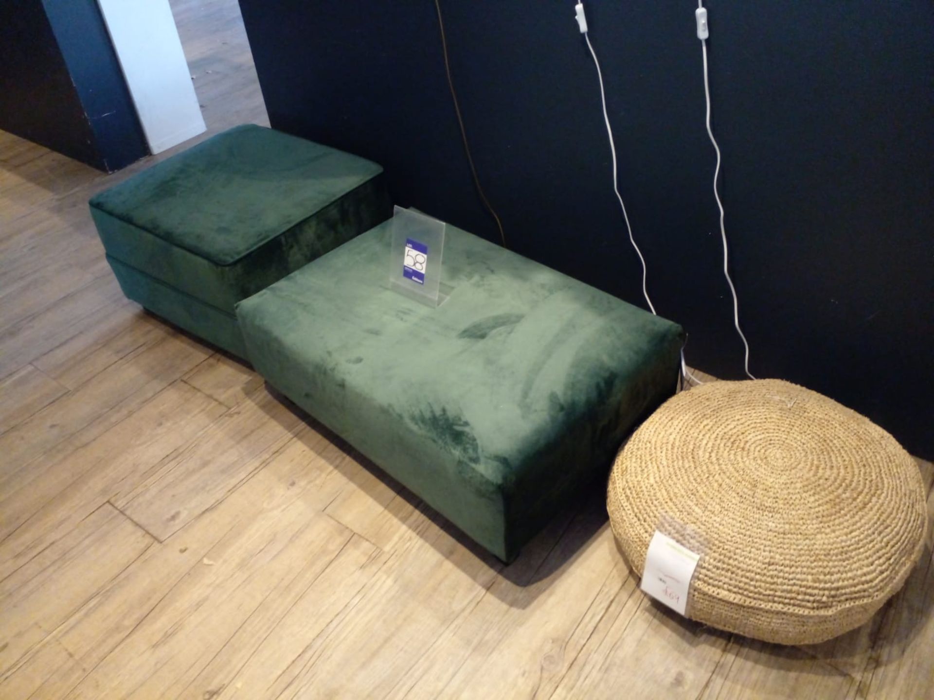 2 Green foot stools and a pouffe