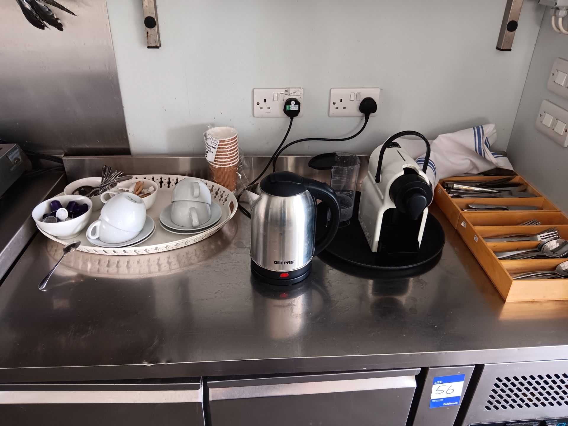 Kitchen sundries to include kettle, stainless steel cutlery and various cooking utensils