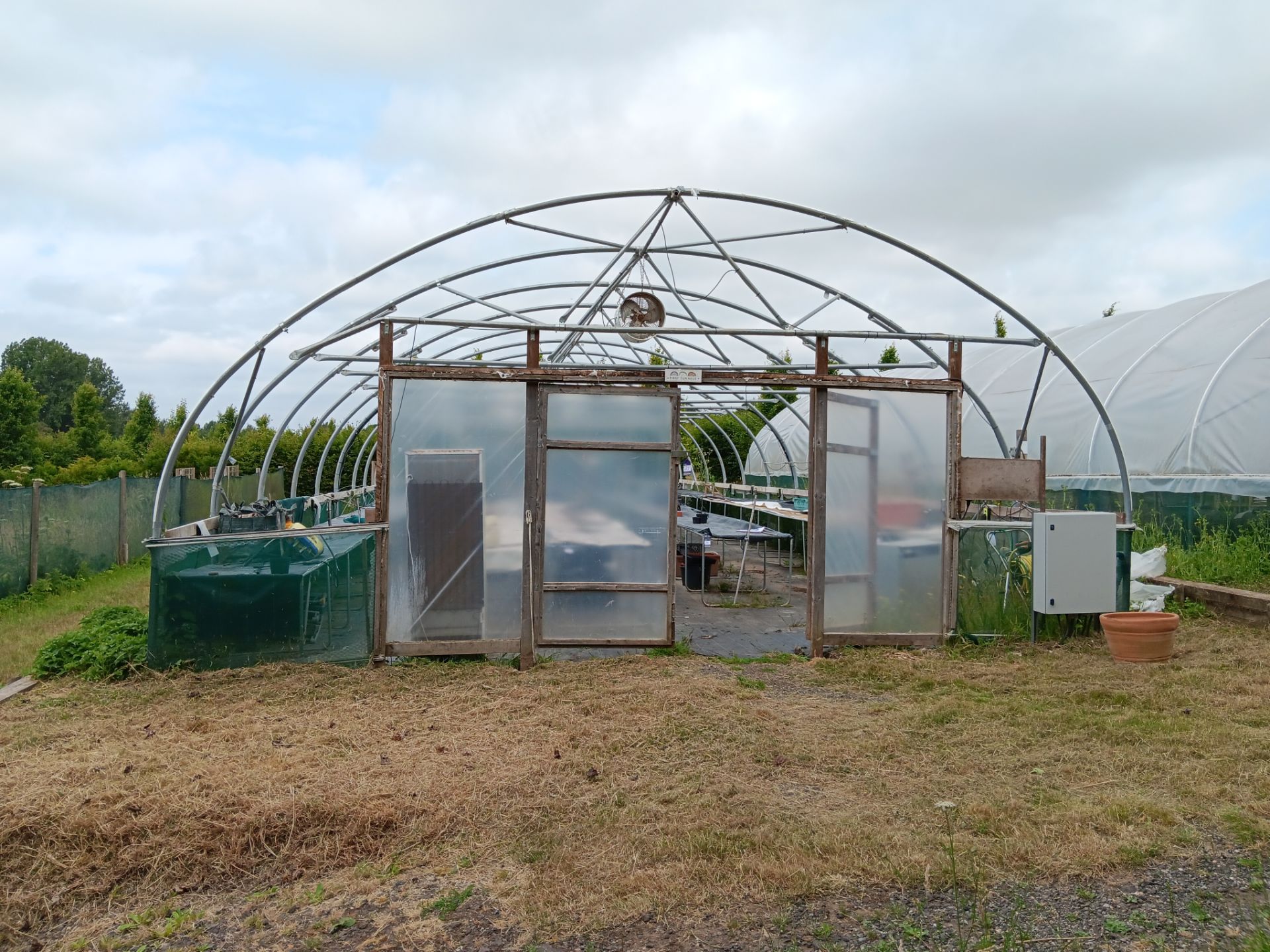 Galvanised steel framed poly tunnel, approx. 20 x 8m with fitted Wright Rain Macpenny mist control - Image 3 of 6